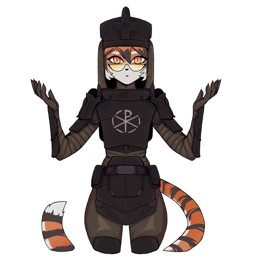 anthro armor exoskeleton eyewear female glasses solo unknown_artist arknights hypergryph stalcraft studio_montagne waaifu_(arknights) felid feline mammal pantherine tiger 1:1 hi_res