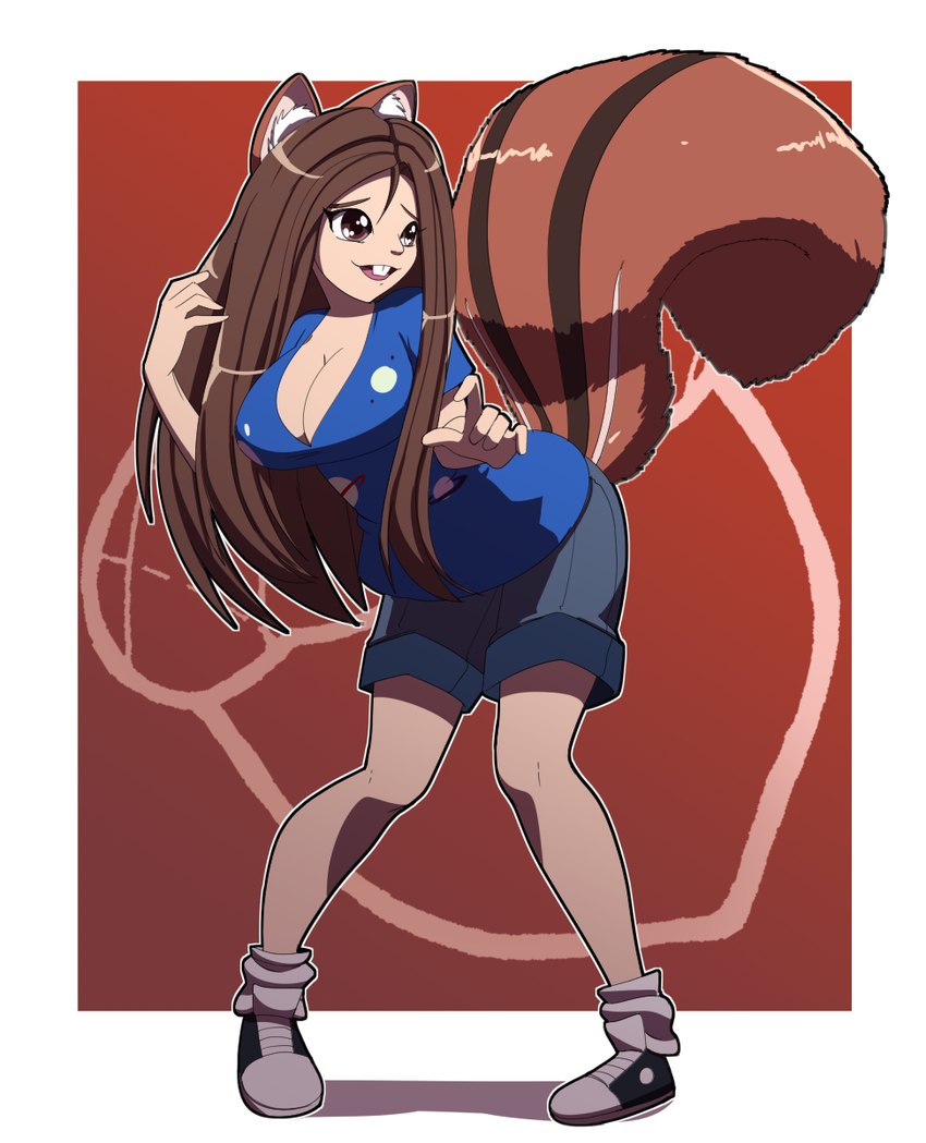 big_breasts bottomwear breasts brown_hair buckteeth cleavage clothed clothing female hair long_hair shorts solo squirrel_tail teeth kojiro-brushard malkai_(malkaiwot) animal_humanoid humanoid mammal mammal_humanoid rodent rodent_humanoid sciurid sciurid_humanoid tree_squirrel_humanoid 2018 hi_res