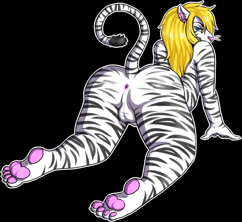 all_fours anthro anus backsack balls biped blonde_hair butt femboy genitals hair leucistic male nude pawpads paws penis pink_pawpads presenting presenting_hindquarters simple_background slightly_chubby solo thick_thighs transparent_background wide_hips hardcorecandystore nyla_(whitekitteh) felid mammal pantherine tiger alpha_channel hi_res