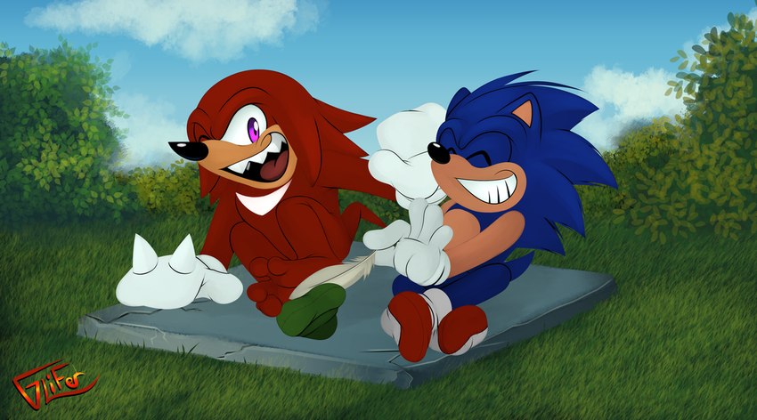 knuckles the echidna and sonic the hedgehog (sonic the hedgehog (series) and etc) created by glifer