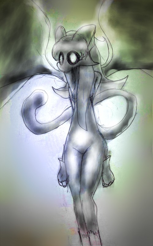 anthro breasts butt clothing crossed_arms female flying gloves hair handwear long_hair nude outside solo surprise wings blakkwaltz angel felid hybrid mammal umbra_(disambiguation) 5:8 absurd_res hi_res