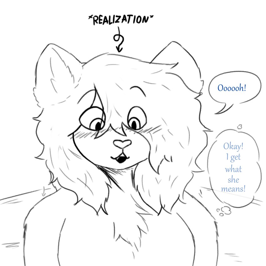 anthro blush dialogue fur hair looking_down male open_mouth realization simple_background solo speech_bubble text thought_bubble kawattame merchant_lylo_(kawattame) felid mammal pantherine snow_leopard 1:1 comic digital_media_(artwork) english_text hi_res monochrome