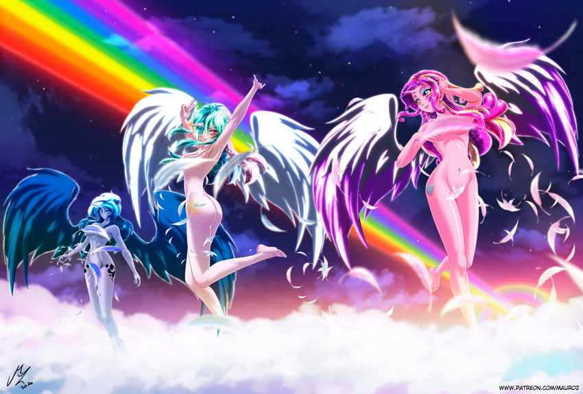 alternate_species big_breasts blush breasts butt cloud convenient_censorship feathered_wings feathers female group horn humanoidized looking_at_viewer nude rainbow text wings mauroz friendship_is_magic hasbro my_little_pony princess_cadance_(mlp) princess_celestia_(mlp) princess_luna_(mlp) horned_humanoid humanoid winged_humanoid absurd_res hi_res url sibling_(lore) sister_(lore) sisters_(lore)