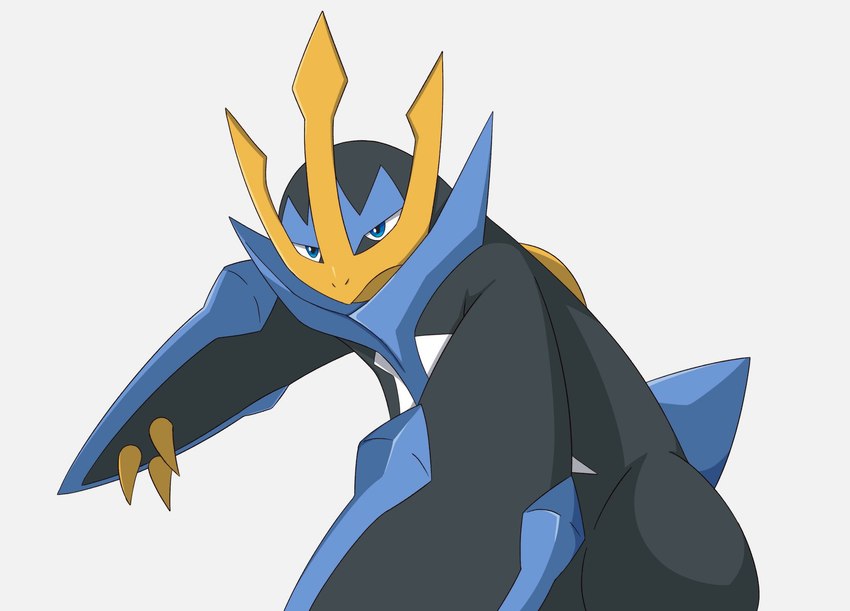 action_pose ambiguous_gender anthro pose simple_background solo white_background inahon485 nintendo pokemon empoleon generation_4_pokemon pokemon_(species) 2022 hi_res