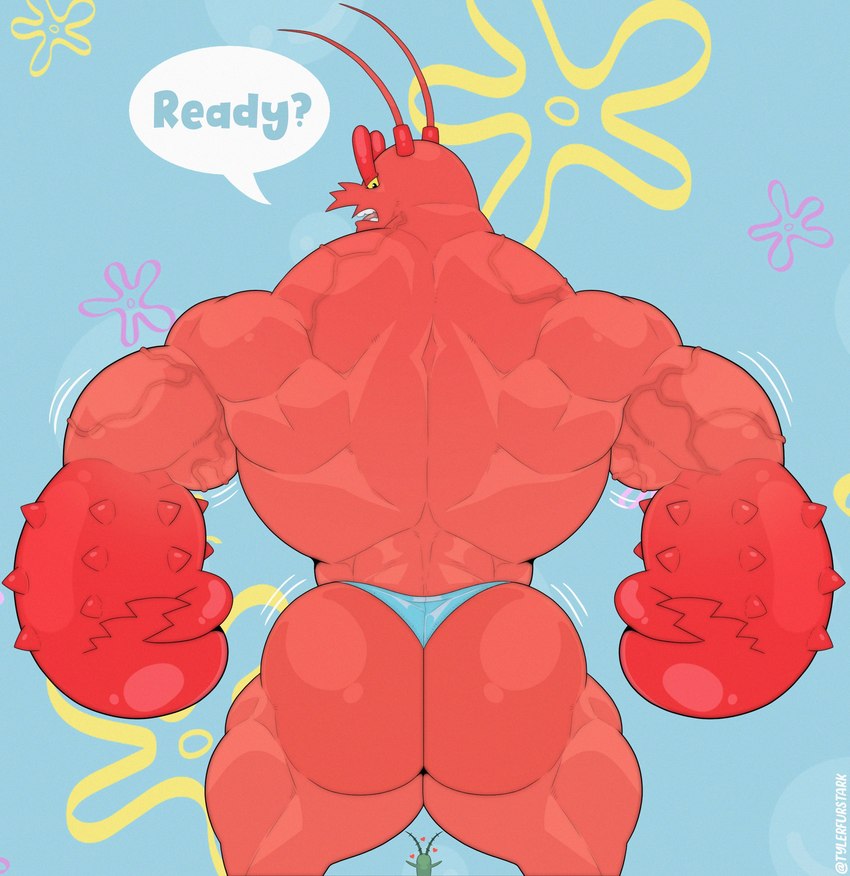 ambiguous_gender antennae_(anatomy) anthro anthro_on_anthro back_muscles barazoku biceps big_butt big_muscles blue_background blue_clothing blue_speedo blue_swimwear bubble_butt butt claws clothed clothing cloud day deltoids dialogue duo extreme_size_difference flower_cloud_(spongebob) hamstrings heart_symbol huge_butt huge_muscles imminent_sex looking_back male male_focus manly motion_lines muscular muscular_anthro muscular_male narrowed_eyes open_mouth outside presenting presenting_hindquarters rear_view red_body shell simple_background size_difference skimpy sky solo_focus speedo standing swimwear teeth text thick_arms thick_thighs topless topless_anthro topless_male triceps vein veiny_muscles tylerstark nickelodeon spongebob_squarepants larry_the_lobster sheldon_j._plankton arthropod crustacean decapoda lobster malacostracan marine plankton_(species) 2024 absurd_res english_text hi_res