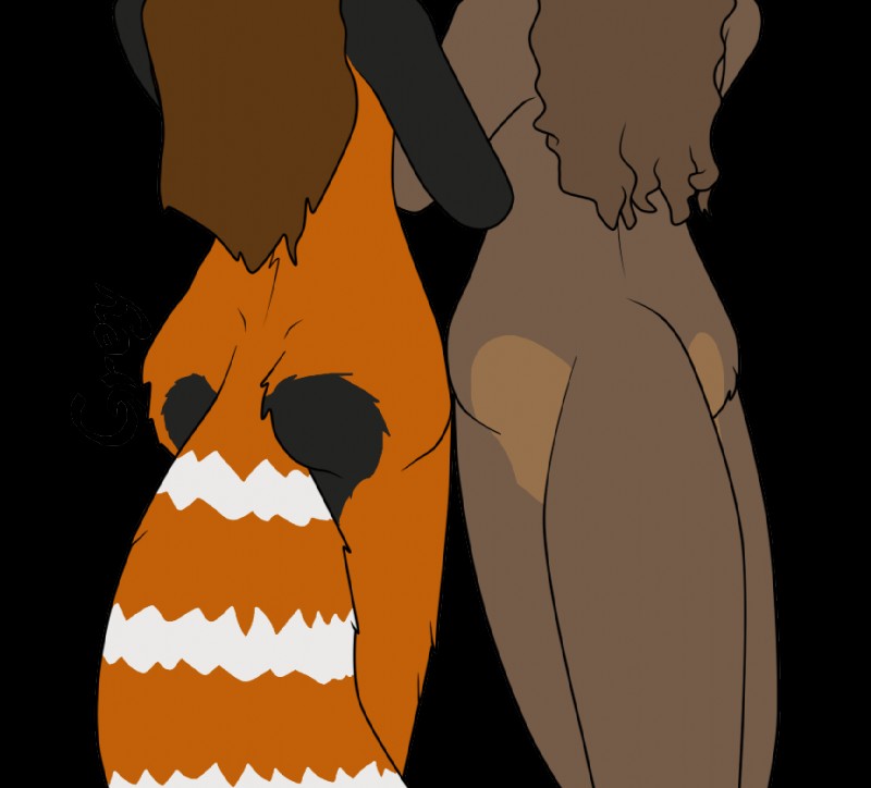 anthro brown_hair butt duo female hair long_hair male simple_background transparent_background greyfox_(artist) ailurid mammal mustelid otter red_panda leon_(disambiguation) alpha_channel