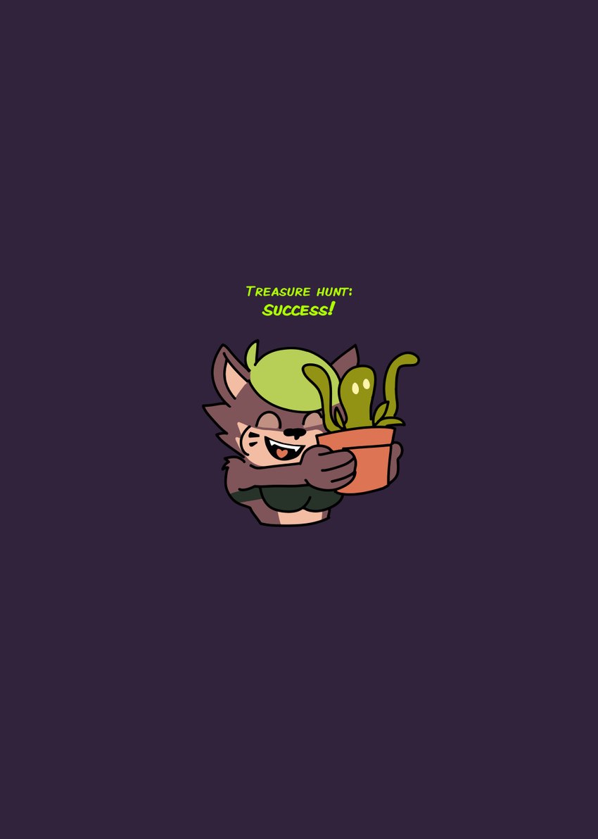 anthro clothing crop_top female happy happy_ending holding_object plant pottery shirt simple_background smile solo tentacles text topwear jackofak canid canine mammal raccoon_dog tanuki comic english_text hi_res story