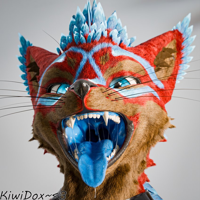 anthro blue_body blue_eyes blue_fur blue_mouth blue_tongue bodily_fluids brown_body brown_fur drooling fur hair latex male mouth_shot multicolored_body multicolored_fur multicolored_hair open_mouth red_body red_fur saliva saliva_string solo tongue uvula kiwidox isaacjexo jex rexouium 1:1 3d_(artwork) digital_media_(artwork) hi_res