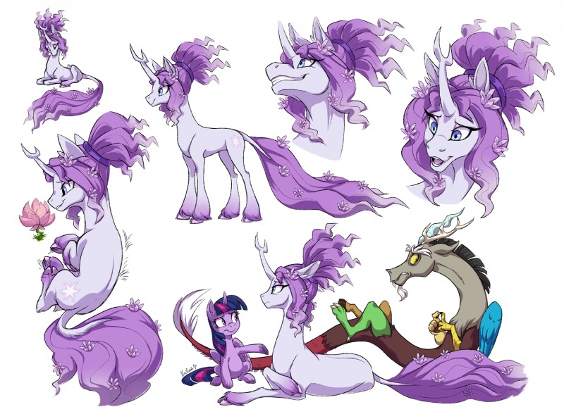 blue_body blue_eyes blue_feathers feathered_wings feathers female feral flower group horn open_mouth plant purple_body purple_eyes purple_feathers wings yellow_eyes heilos friendship_is_magic hasbro my_little_pony mythology discord_(mlp) harmony_(mlp) twilight_sparkle_(mlp) chimera draconequus equid equine mammal mythological_creature mythological_equine unicorn winged_unicorn 2016 hi_res