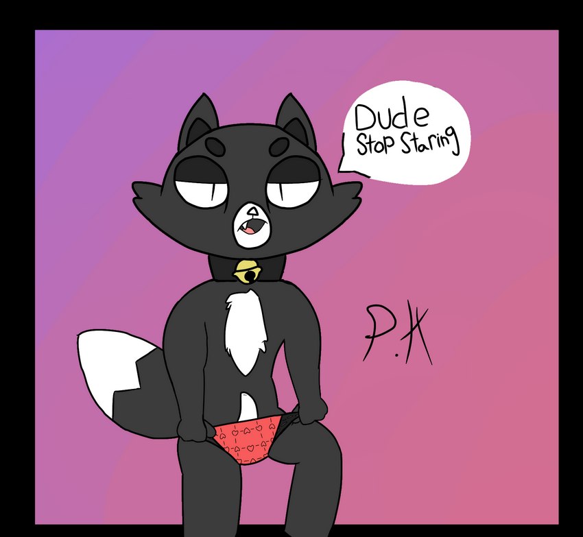 anthro clothing fur hair humor looking_at_viewer male neckwear nude panties solo text tight_clothing underwear phant0mhat domestic_cat felid feline felis mammal alpha_channel colored_sketch hi_res sketch