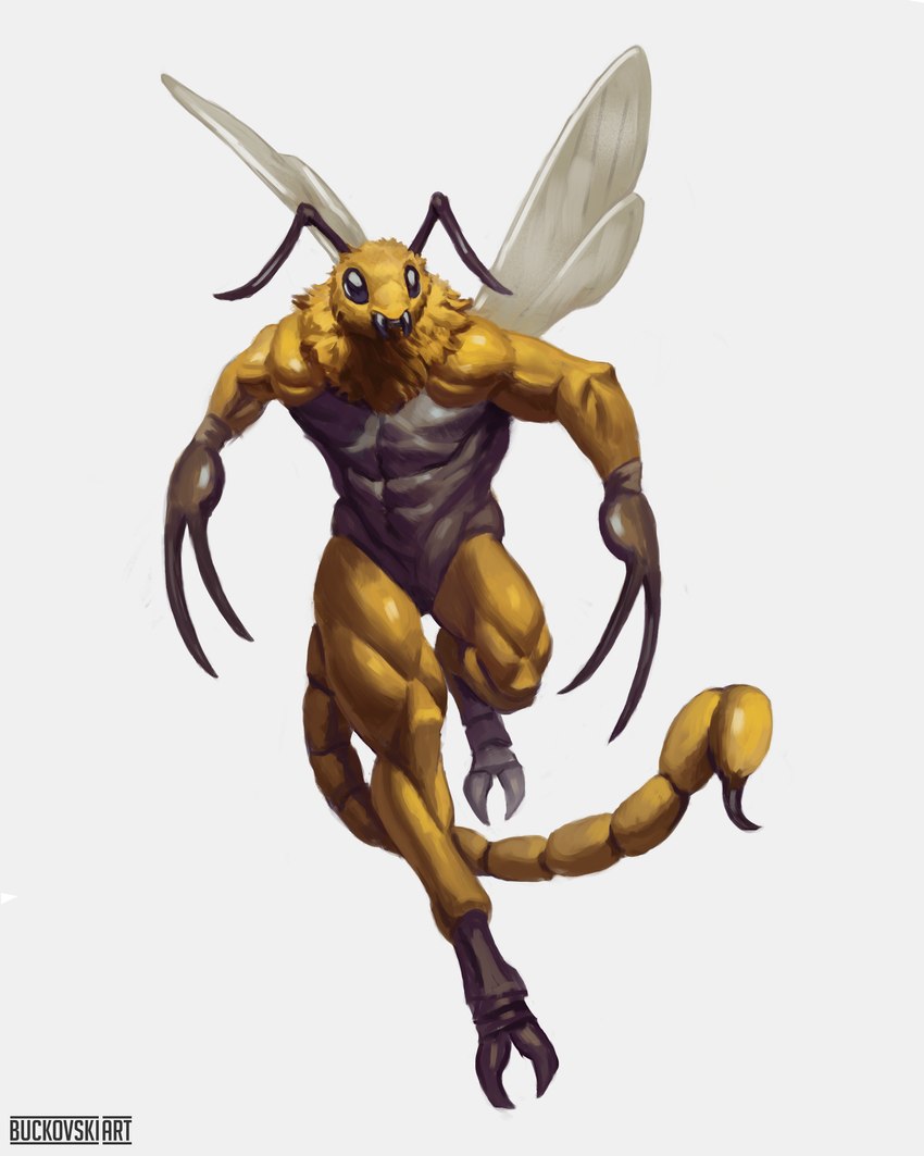 anthro fantasy flying fur insect_wings male muscular pincers scorpion_tail solo wings yellow_body yellow_fur buckovskiart weretober arachnid arthropod bee hybrid hymenopteran insect scorpion 4:5 absurd_res full-length_portrait hi_res portrait