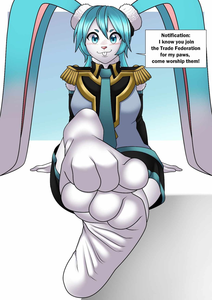 anthro feet female foot_fetish foot_focus hatsune_mimi solo text wrinkled_feet wrinkles cyborg-steve yakitori:_soldiers_of_misfortune lagomorph mammal english_text full-length_portrait hi_res portrait