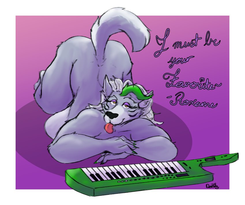 all_fours anthro ass_up autograph bedroom_eyes big_breasts black_nose border breasts caption character_signature colored_nails countershading eyebrows eyelashes eyeshadow female fluffy fluffy_tail fur geometric_background gradient_background green_hair green_nails hair hands_together high-angle_view keyboard_instrument keytar looking_at_viewer makeup multicolored_hair musical_instrument nails narrowed_eyes nude_anthro nude_female pink_background purple_background purple_body purple_eyeshadow purple_fur raised_eyebrows seductive simple_background smile solo tail text thick_thighs three-quarter_view tongue tongue_out white_border white_hair mcdoogiy five_nights_at_freddy's five_nights_at_freddy's:_security_breach scottgames steel_wool_studios roxanne_wolf canid canine canis mammal wolf 2024 colored_sketch digital_drawing_(artwork) digital_media_(artwork) english_text full-length_portrait hi_res portrait shaded signature sketch soft_shading