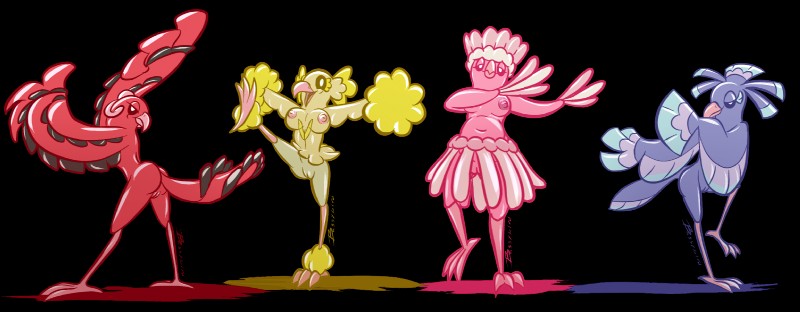 anthro breasts butt cheerleader dancing female genitals group non-mammal_breasts nude pussy simple_background transparent_background bassybefuddle conditional_dnp nintendo pokemon avian baile_oricorio bird generation_7_pokemon oricorio pa'u_oricorio pokemon_(species) pom-pom_oricorio sensu_oricorio 2016 alpha_channel hi_res