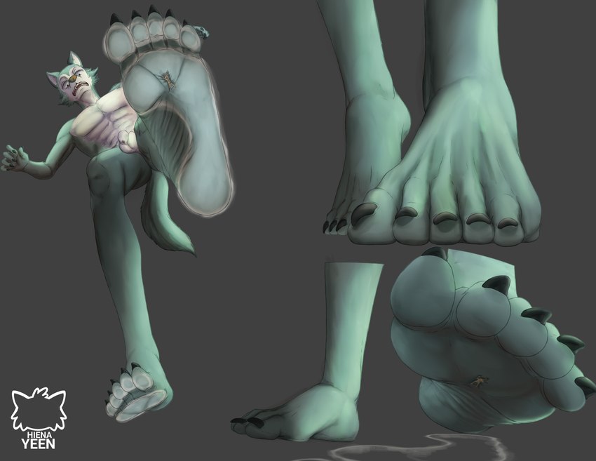 anthro duo feet foot_fetish foot_focus footprint foreskin genitals macro male male/male micro penis size_difference smelly smelly_feet soles stomped stomping underview wrinkled_feet wrinkles hiena_yeen beastars legoshi_(beastars) louis_(beastars) canid canine canis deer humanoid mammal wolf absurd_res hi_res