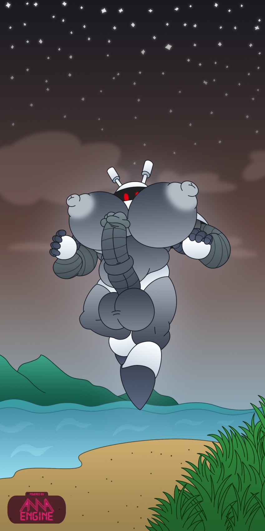 5_fingers animal_genitalia animal_penis antennae_(anatomy) areola armor balls beach beach_background biceps big_balls big_breasts big_penis bouncing_breasts breasts cloud cosmic_background detailed_background equine_genitalia equine_penis erection fingers genitals glowing glowing_body gradient_body grey_body gynomorph huge_breasts hyper hyper_breasts intersex levitating levitation looking_down machine medial_ring mountain mouthless multicolored_body musclegut muscular muscular_humanoid night nipples not_furry nude outside penis plant red_eyes sand screen sea seaside sky solo spread_arms star starry_background starry_sky sunset ufo water white_body annaengine capcom mega_man_(series) megaman_(classic) megaman_9 galaxy_man humanoid robot robot_humanoid 1:2 absurd_res digital_drawing_(artwork) digital_media_(artwork) hi_res male_(lore)