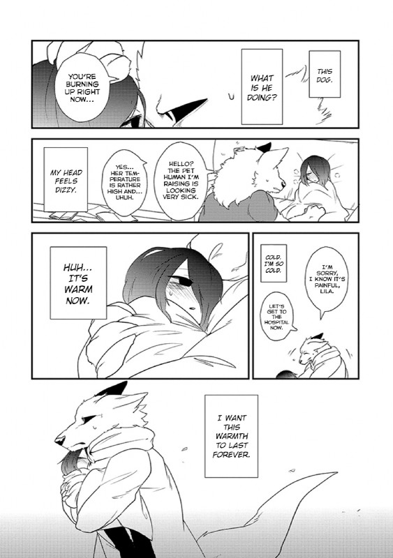 anthro clothing dialogue female fur greeting ill kemono male text young yakantuzura lila_(kashiwagi_aki) zinovy canid canine canis human mammal wolf comic english_text greyscale hi_res monochrome translated