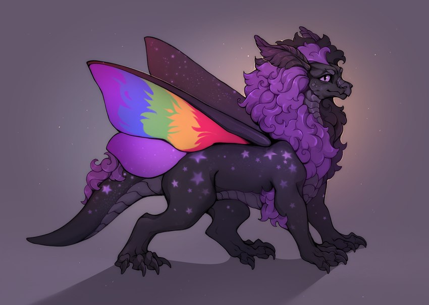 4_wings alternate_species antennae_(anatomy) black_body black_fur black_hair black_sclera dragonification dragonified female female_feral feral fur hair multi_wing multicolored_body multicolored_fur nude pupils purple_antennae purple_background purple_body purple_eyes purple_fur purple_hair rainbow_body rainbow_fur rainbow_wings simple_background slit_pupils solo star_pattern tail wings rinyabjorn mythology luni_(moth) arthropod dragon hybrid insect lepidopteran moth mythological_creature mythological_scalie scalie 2023 absurd_res hi_res female_(lore)