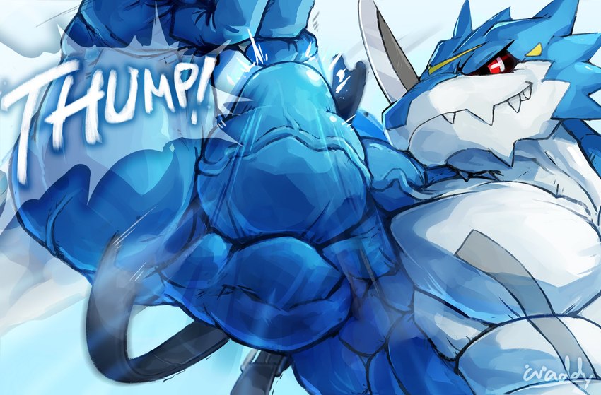 anthro belt biceps big_biceps big_muscles clothing flexing flexing_bicep male muscular muscular_male pecs solo torn_clothing vein veiny_muscles waddledox bandai_namco digimon digimon_(species) exveemon hi_res