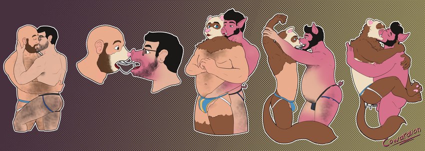 anal bald basic_sequence beard black_hair bodily_fluids body_hair clothing cum cum_string duo duo_transformation ear_transformation eyewear facial_hair five_frame_image five_frame_sequence genital_fluids genitals glasses growth hair human_to_anthro jockstrap kissing linear_sequence male male/male multi_frame_sequence penis pinned pinned_arms saliva saliva_string snout snout_growth species_transformation sticker tan_body tan_skin telegram_sticker transformation transformation_sequence transformation_through_kiss underwear cowardlion casuallynoted dook_ferret zac_(casuallynoted) domestic_ferret domestic_pig human mammal mustelid musteline suid suine sus_(pig) true_musteline weasel hi_res sequence