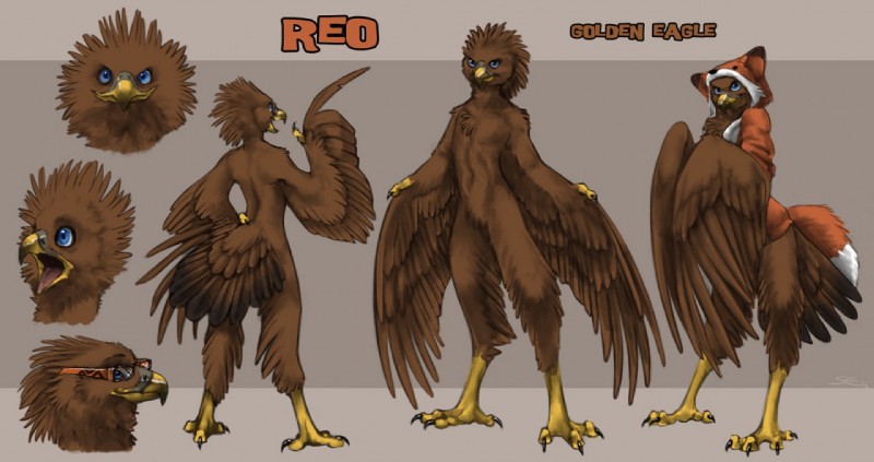 ambiguous_gender anthro beak biped blue_eyes bottomless brown_body brown_feathers chest_tuft clothed clothing eyewear feathered_wings feathers featureless_crotch feet front_view glasses looking_at_viewer nude realistic_wings rear_view solo standing surprise tail tail_feathers talons toes tuft turnaround wings sabretoothed_ermine reo_(reoeagle) accipitrid accipitriform avian bird eagle golden_eagle true_eagle 2016 digital_media_(artwork) model_sheet