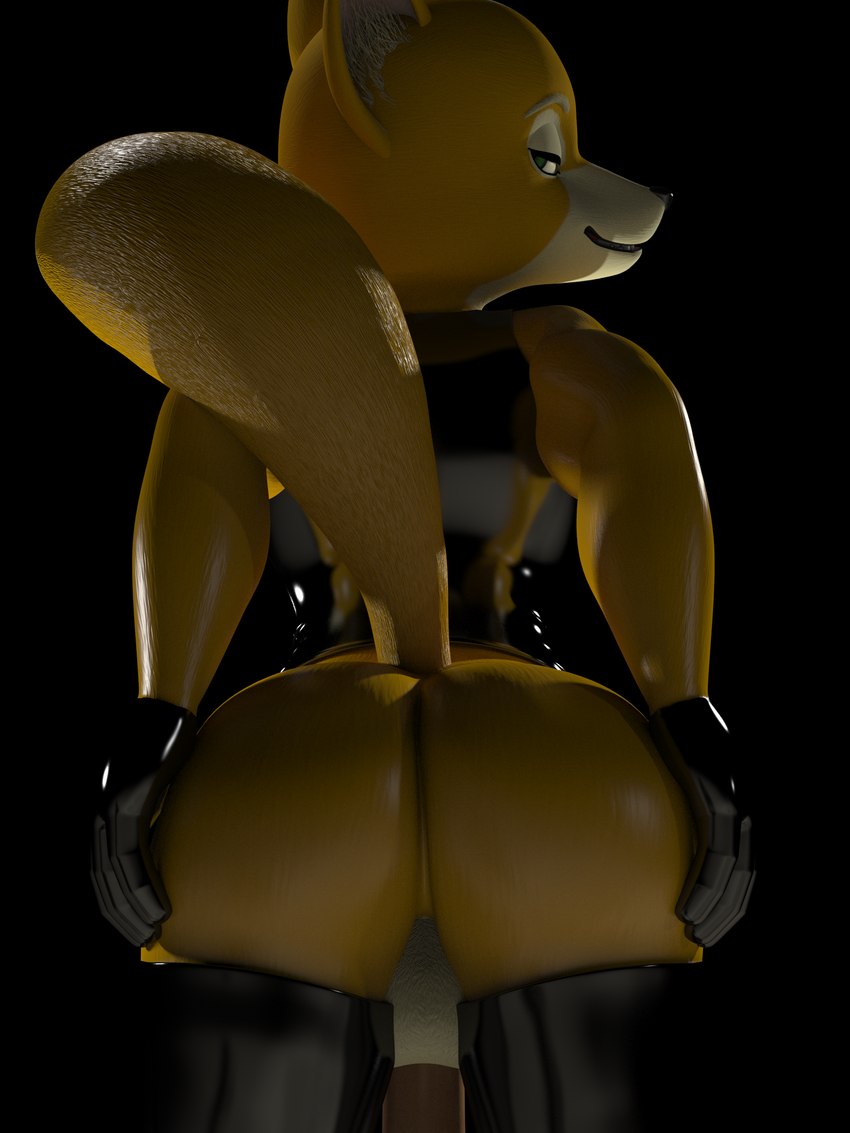 anthro backsack balls big_butt bottomless bottomless_male butt clothed clothing genitals glistening glistening_body gloves handwear latex legwear looking_back male muscular muscular_male penis pose rear_view rubber_clothing smile solo spread_butt spreading teasing thigh_highs themeshow101 nintendo star_fox fox_mccloud canid canine fox mammal 3:4 3d_(artwork) absurd_res digital_media_(artwork) hi_res pinup