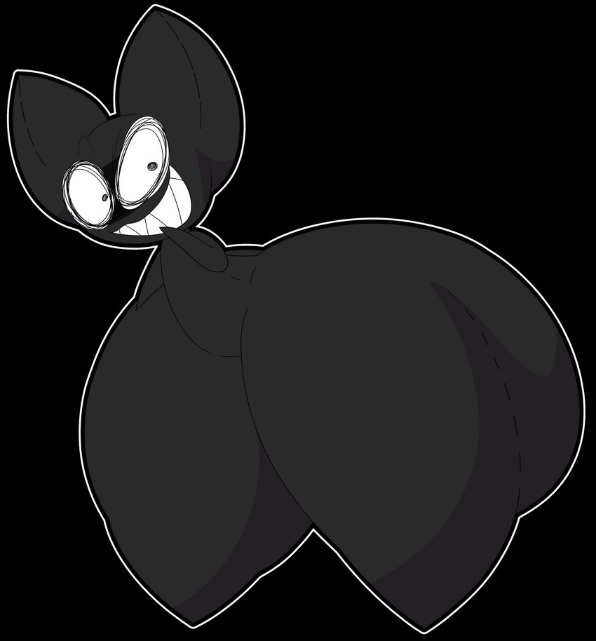 ambiguous_gender anthro big_butt black_body black_eyes butt crazy_eyes featureless_crotch huge_butt huge_hips huge_thighs hyper hyper_butt hyper_hips hyper_thighs nude plushie smile solo thick_thighs wide_hips cyandrive98 platt_the_batt_plush animate_inanimate bat living_plushie mammal absurd_res alpha_channel hi_res monochrome