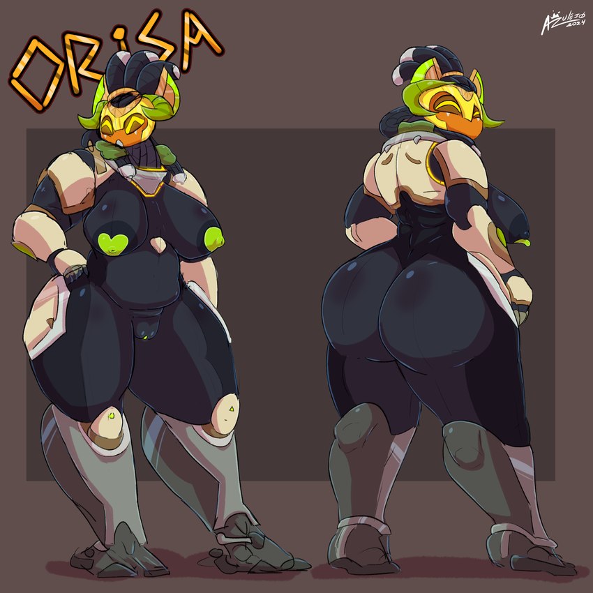 big_breasts big_butt breasts butt clitoris female genitals humanoidized machine pussy redesign simple_background solo azulejo blizzard_entertainment overwatch orisa_(overwatch) humanoid robot robot_humanoid 1:1 absurd_res hi_res