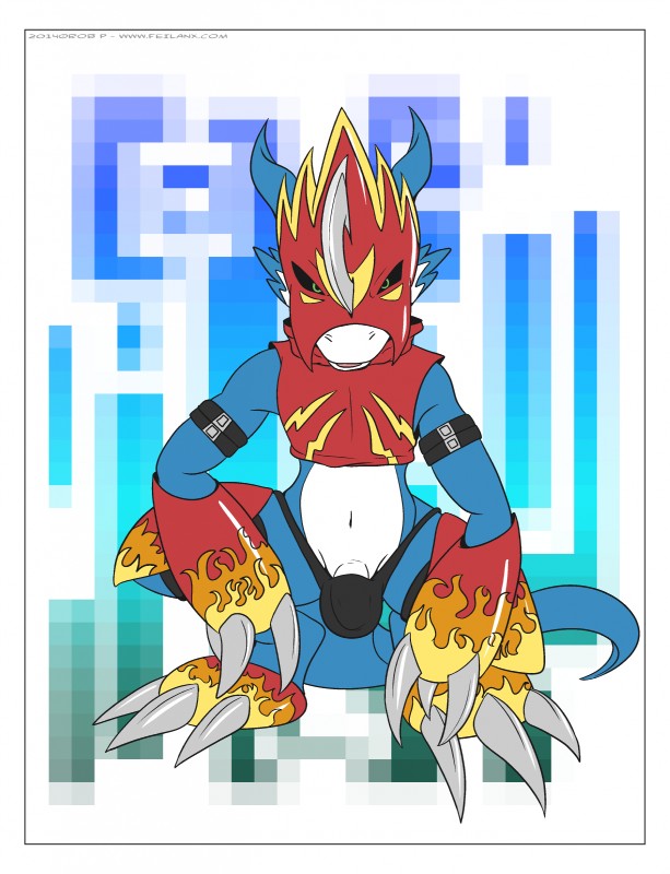 3_toes abstract_background anthro balls blue_body blue_skin border claws clothed clothing feet flaccid genitals horn looking_at_viewer male navel open_mouth panties penis pixelated pixelated_background pixels simple_background solo tail toes underwear white_border mrpandragon bandai_namco digimon mythology digimon_(species) dragon flamedramon mythological_creature mythological_scalie scalie 2014 absurd_res digital_media_(artwork) hi_res