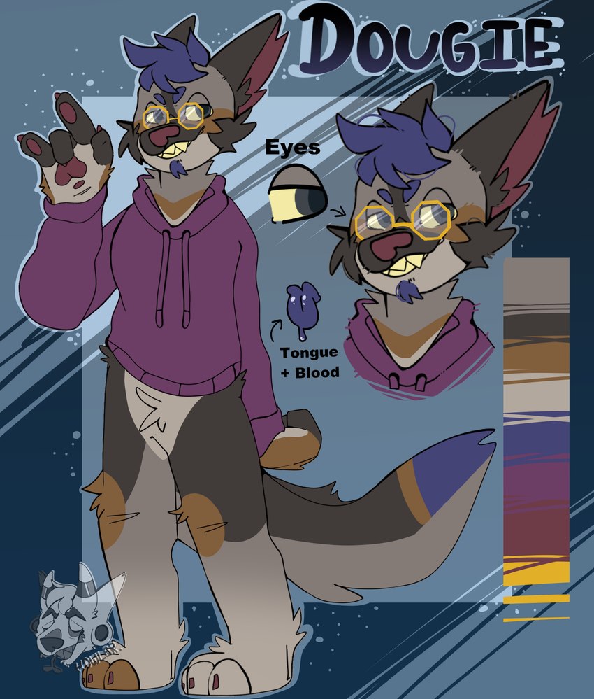 anthro blue_hair clothing facial_hair german hair jacket male purple_clothing purple_jacket purple_topwear shepherd solo topwear canid canine canis domestic_dog german_shepherd herding_dog hybrid mammal pastoral_dog wolf hi_res