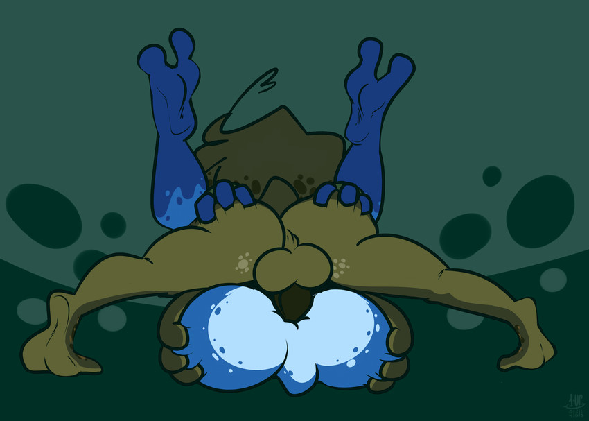 2_toes 3_fingers ahoge anal anal_penetration anthro anthro_on_anthro anthro_penetrated anthro_penetrating anthro_penetrating_anthro anus anvil_position balls big_butt black_penis blue_body blue_skin blue_spots bubble_butt butt butt_grab dotted_background duo feet fingers from_front_position genitals green_background green_balls green_body green_hair green_skin green_spots hair hand_on_butt legs_up male male/male male_penetrated male_penetrating male_penetrating_male markings mating_press pattern_background penetration penis perineum rear_view sex simple_background spots spotted_body spotted_skin spread_legs spreading toes 1upgobbo frog_ulti jay_(1upgobbo) jett_(1upgobbo) ulti_(ultilix) amphibian frog 2020 hi_res