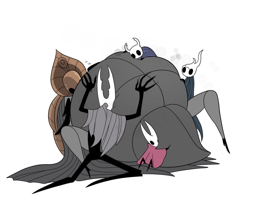 bodily_fluids cape clothing female female/female group hug larger_female long_legs male male/female overweight overweight_female size_difference smaller_male sweat omnia-volo hollow_knight team_cherry broken_vessel_(hollow_knight) godseeker_(hollow_knight) hollow_knight_(character) hornet_(hollow_knight) the_knight_(hollow_knight) arthropod insect 4:3