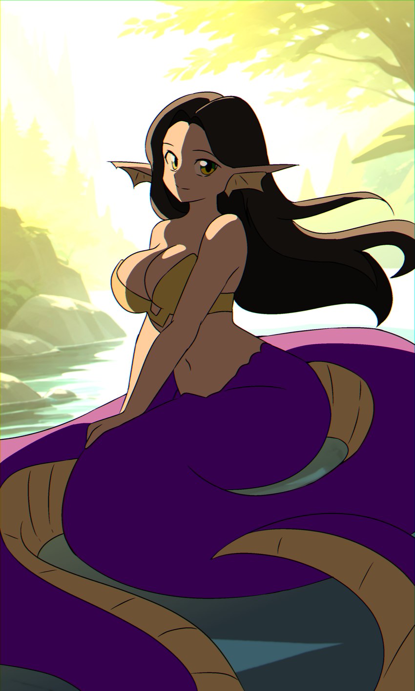 apode big_breasts breasts cleavage clothed clothing ear_fins female fin hair legless long_hair serpentine solo split_form aokushan brittany_(aokushan) draconcopode humanoid hybrid lamia marine merfolk reptile scalie snake 3:5 absurd_res hi_res