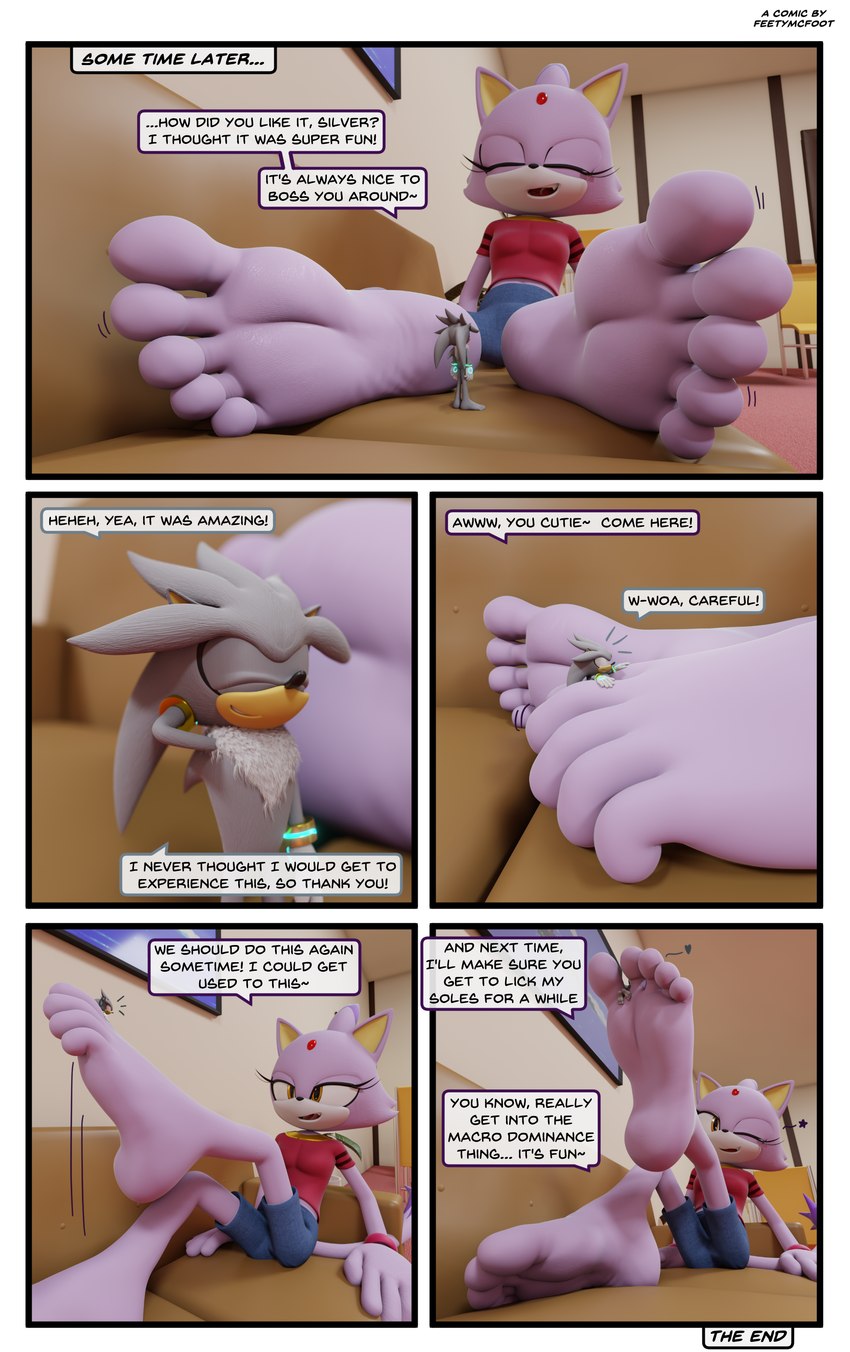 5_toes anthro barefoot between_toes dialogue duo extreme_size_difference feet female foot_fetish foot_focus foot_play humanoid_feet male male/female micro plantigrade size_difference soles speech_bubble text toes feetymcfoot sega sonic_the_hedgehog_(series) blaze_the_cat silver_the_hedgehog domestic_cat eulipotyphlan felid feline felis hedgehog mammal 3d_(artwork) absurd_res comic digital_media_(artwork) english_text hi_res