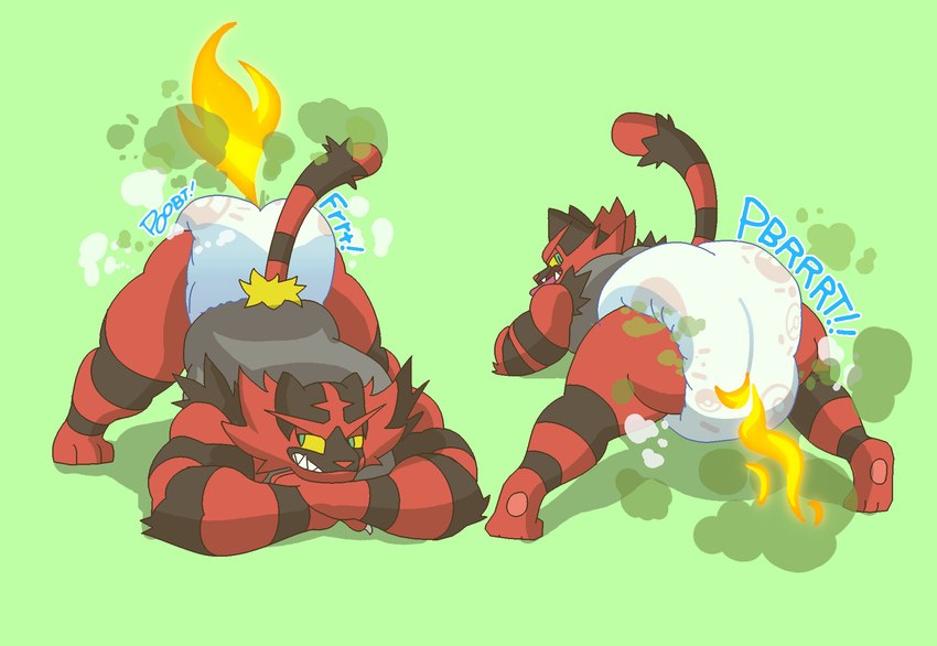 anthro ass-up clean_diaper clothed clothing diaper diaper_fetish diaper_only fart fart_cloud fart_fetish fur male simple_background smile solo tail topless wearing_diaper poofypludo nintendo pokemon generation_7_pokemon incineroar pokemon_(species) digital_media_(artwork) hi_res multiple_images