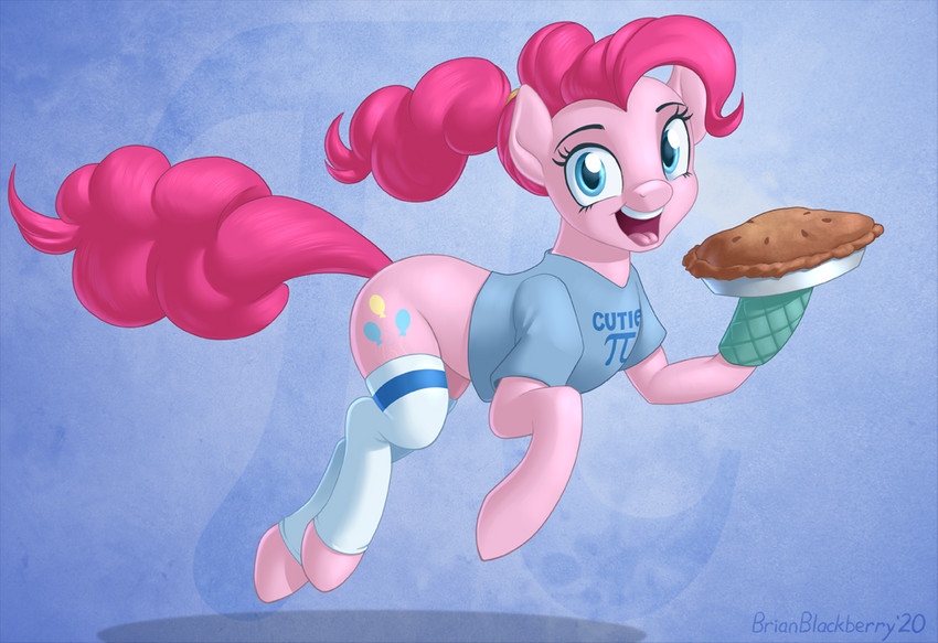 blue_eyes clothing dessert female feral food footwear hair handwear legwear oven_mitts pastry pi pie pink_hair socks solo brian_mcpherson friendship_is_magic hasbro my_little_pony pi_day pinkie_pie_(mlp) equid equine horse mammal pony