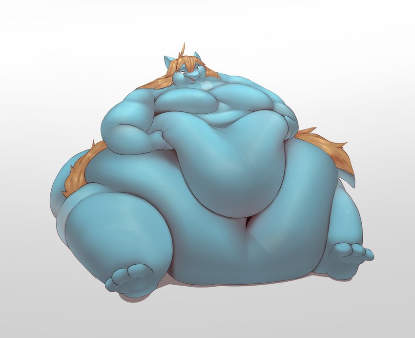 anthro belly belly_overhang belly_squish big_belly blue_body blush breath brown_body brown_fur brown_hair chubby_cheeks fat_rolls fur hair hand_on_belly hand_on_own_belly huge_belly huge_moobs huge_thighs hyper hyper_belly lifting_belly looking_at_self love_handles male moobs morbidly_obese narrowed_eyes navel nude obese overweight panting simple_background sitting solo squish thick_arms thick_thighs wide_hips ankie. daea_(daealagarto) lizard reptile scalie full-length_portrait hi_res portrait