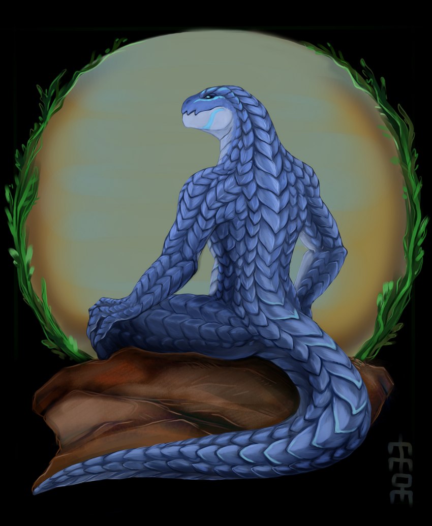 anthro looking_at_viewer male scales sitting solo stare tribal 3033 overlord_(series) crius_(offline_user) lizardman reptile scalie hi_res