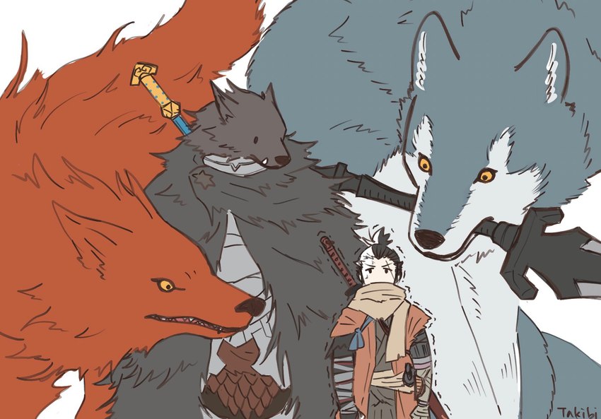 blaidd, great grey wolf sif, red wolf of radagon, and wolf (sekiro: shadows die twice and etc) created by takibi