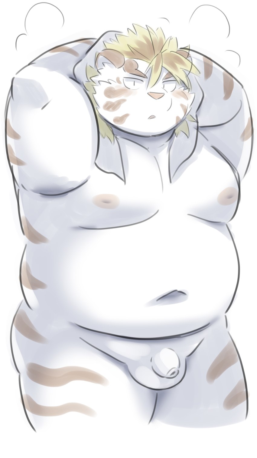 anthro balls belly big_belly blush flaccid genitals kemono male moobs navel nipples overweight overweight_male penis small_penis solo towel ptcmtr lifewonders tokyo_afterschool_summoners licho_(tas) felid mammal pantherine tiger 2023 9:16 absurd_res hi_res