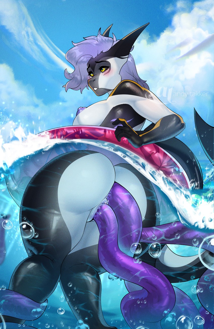 ahegao anthro anus areola athletic big_butt bikini_thong black_sclera breasts butt clothing clothing_aside clothing_pull female fur genitals hair looking_pleasured multicolored_body multicolored_fur nipples purple_anus purple_areola purple_hair purple_insides purple_nipples purple_pussy purple_tentacles pussy questionable_consent restrained restrained_by_tentacles sea side_boob solo summer swimming swimwear tail tentacles thong thong_aside underwater underwear underwear_aside underwear_pull unusual_insides water yellow_eyes andytakker fish marine shark hi_res