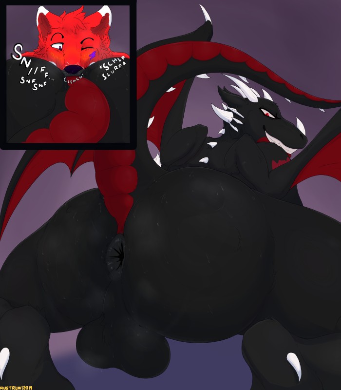 anal anthro anus balls big_butt bodily_fluids butt butt_sniffing duo fur genitals horn looking_back male male/male musk nude oral rimming sex simple_background sniffing sweat tail wings austrum mythology canid canine dragon fox furred_dragon furred_scalie mammal mythological_creature mythological_scalie scalie 2019 digital_media_(artwork) hi_res