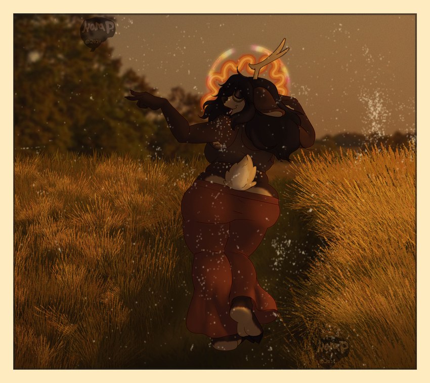 alternative_fashion anthro big_butt border butt clothing female hippie nature nature_background psychedelic solo tail thick_thighs yellow_border braindeadkara lilac_(braindeadkara) deer humanoid mammal absurd_res hi_res