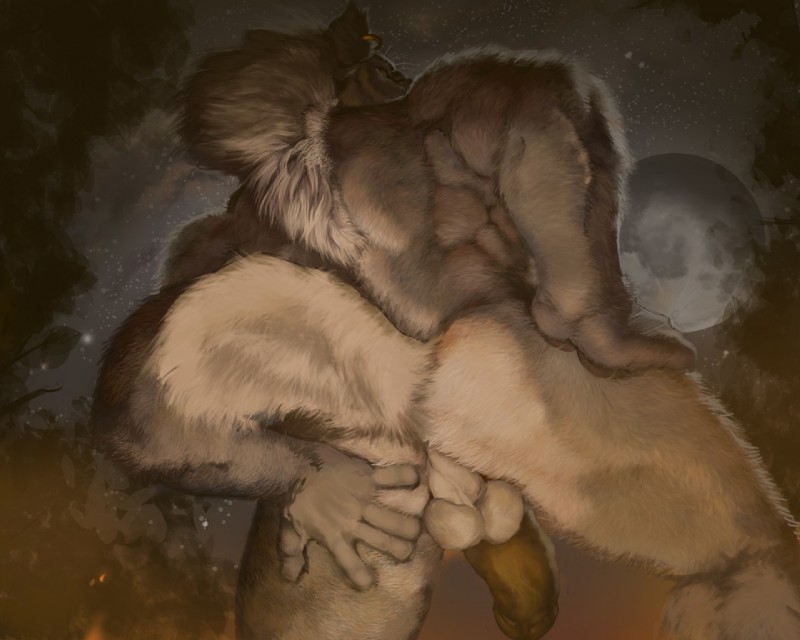 anthro anus athletic back_muscles backsack balls biceps biped butt dutch_angle ear_piercing erection faceless_character faceless_male fur genitals grey_body grey_fur hand_on_butt hand_on_hip hand_on_own_butt holding_butt humanoid_genitalia humanoid_penis looking_back low-angle_view male mane moon muscular muscular_anthro night nude outdoor_nudity outside penis perineum piercing plant presenting presenting_anus raised_tail rear_view sky solo squeezing standing star tail tree whiskers white_body white_fur worm's-eye_view eyrich thelapdragon gnoll hyena mammal 2015 5:4 story story_in_description