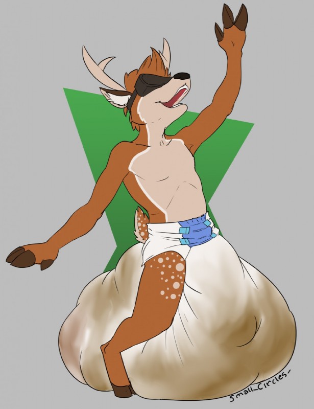 anthro antlers biped clothed clothing diaper digitigrade excessive_feces feces fur hair happy horn hyper hyper_feces male open_mouth scatplay soiled_diaper soiling solo teeth topless unclean_diaper used_diaper vr_headset smallcircles oculus_(brand) oculus_rift deer mammal character_request hi_res signature