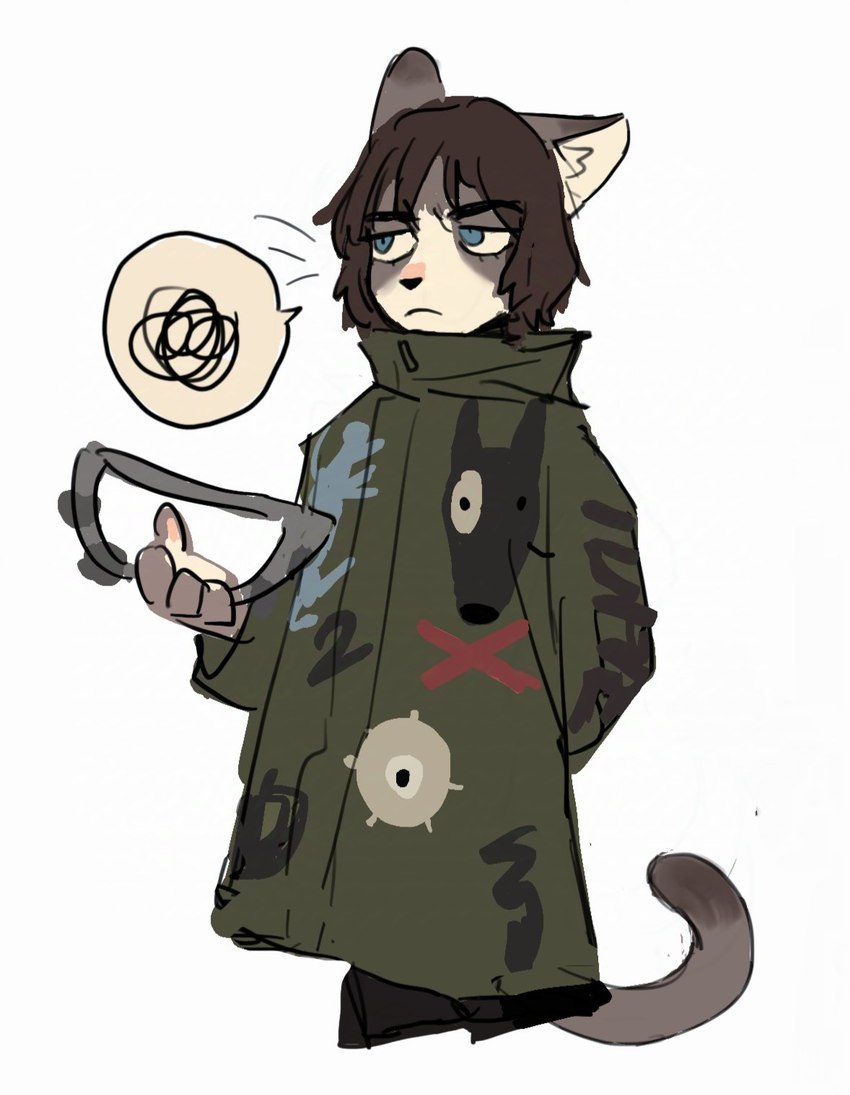 alternate_species anthro blue_eyes brown_hair clothed clothed_anthro clothed_male clothing coat fingers frown fur furrification grey_body grey_fur hair headless_tambourine holding_musical_instrument holding_object holding_tambourine male male_anthro mouth_closed musical_instrument narrowed_eyes parka percussion_instrument simple_background solo standing tambourine topwear white_background axian6777 oasis_(band) liam_gallagher domestic_cat felid feline felis mammal 2024 digital_drawing_(artwork) digital_media_(artwork) hi_res portrait