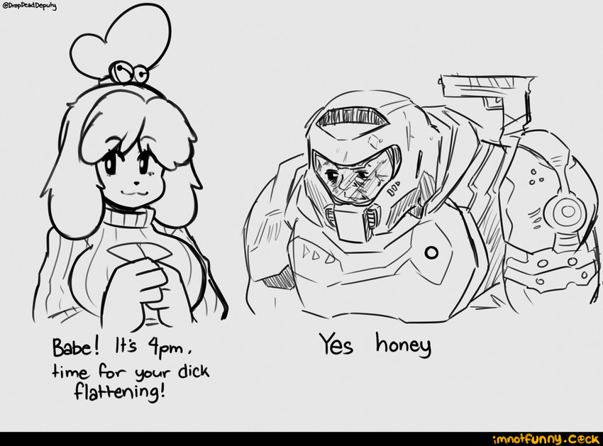 doom slayer and isabelle (animal crossing and etc) created by dropdeaddeputy