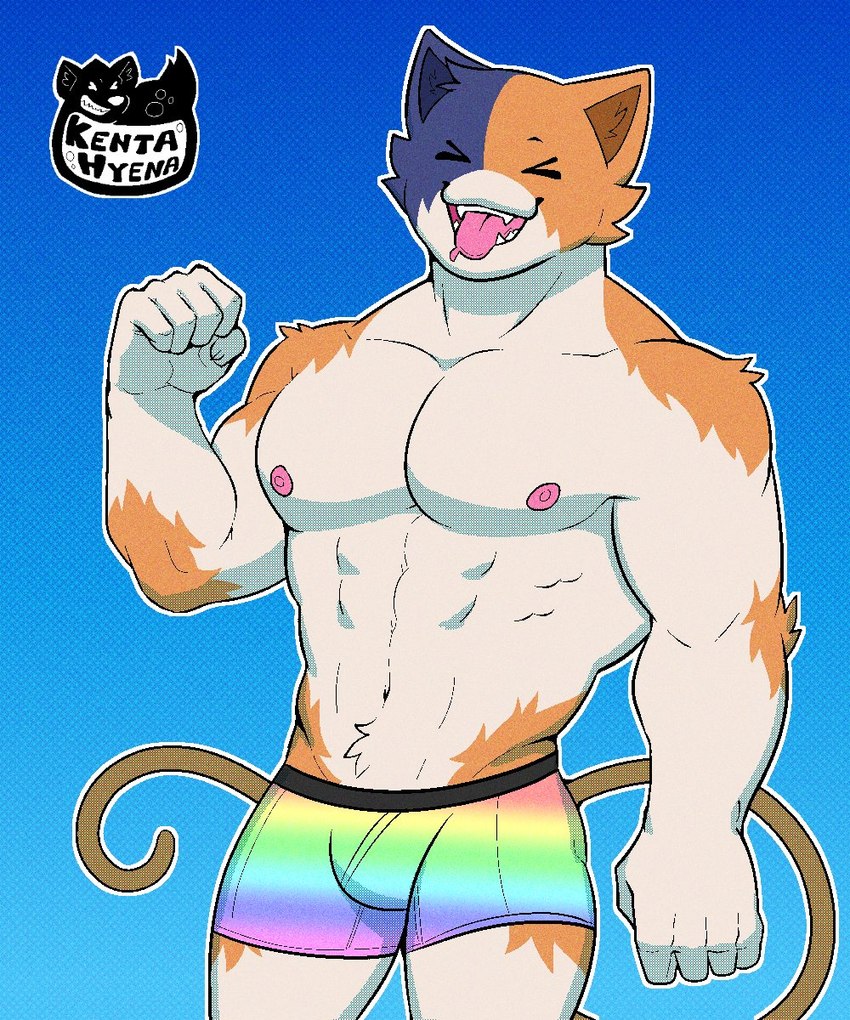 abs anthro areola biceps big_muscles blue_background claws clothed clothing eyes_closed fur lgbt_pride male muscular muscular_anthro muscular_male navel nipples open_mouth open_smile pecs pride_color_clothing pride_color_underwear pride_colors rainbow_pride_colors serratus simple_background smile solo standing teeth tongue tongue_out topless topless_anthro topless_male tuft underwear underwear_only kentahyena epic_games fortnite meowscles domestic_cat felid feline felis mammal 2025 5:6 artist_name hi_res watermark