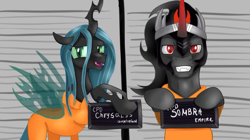 king sombra and queen chrysalis (barbie and ken mugshot meme and etc) created by jbond