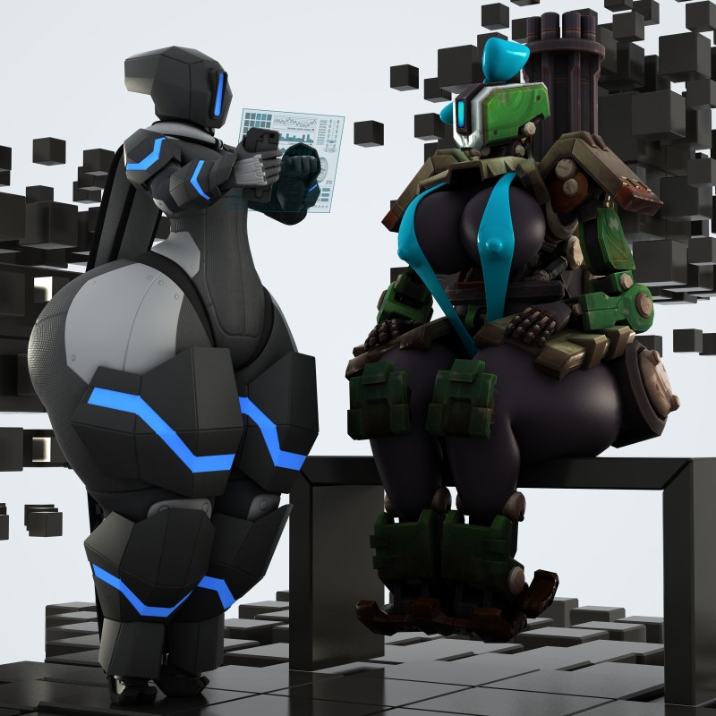 big_breasts big_butt breasts butt clothing duo erect_nipples female huge_breasts huge_butt huge_thighs machine nipples not_furry ranged_weapon standing thick_thighs weapon wide_hips anthroanim blizzard_entertainment overwatch bastion_(overwatch) s.o.r.u. humanoid omnic robot 1:1 2017 3d_(artwork) absurd_res digital_media_(artwork) hi_res